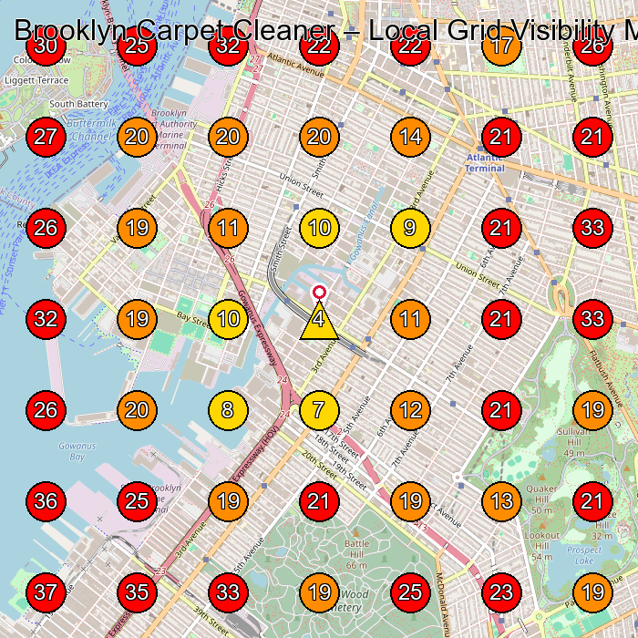 Brooklyn Carpet Cleaner GeoGrid visibility map for Carpet Cleaning Service in Brooklyn